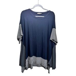 Alembika Tekbika Swing Jersey Artsy Kimono Lagenlook Stripes Tunic Top XL Navy